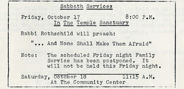 Excerpt from The Temple Bulletin, October 16, 1958.