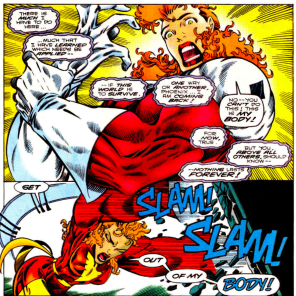 PITCH: "What if only Captain Britain's arms had returned from the timestream?" (Excalibur #75)