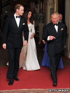 Duke and Duchess of Cambridge, Prince of Wales and Duchess of Cornwall leave for evening reception at Buckingham Palace