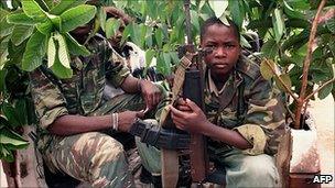 Young government militiamen in Kigali, 1994