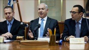 Benjamin Netanyahu at the weekly Israeli Cabinet meeting on 22 April