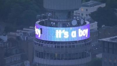Display on BT Tower reading: "It's a boy"