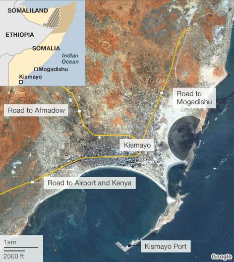 Satellite map of Kismayo
