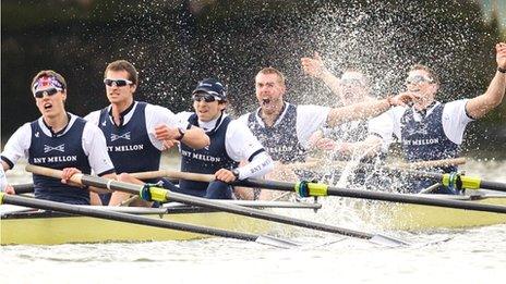 Oxford celebrate their victory in the 159th Boat Race