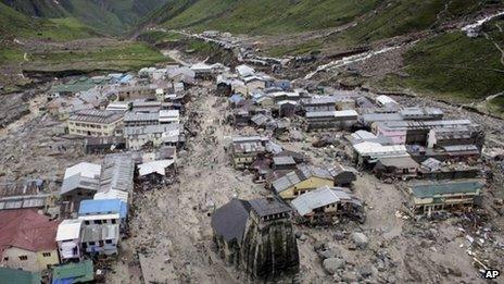 A view of the Hindu holy town of Kedarnath from a helicopter after a flood, in the northern Indian state of Uttarakhand, India, Tuesday, June 18, 2013