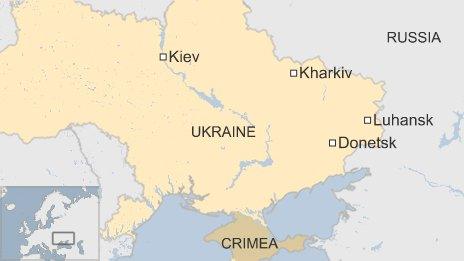 BBC map of cities in eastern Ukraine