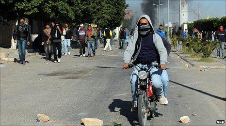 Demonstrators in Regueb, near Sidi Bouzid, Tunisia