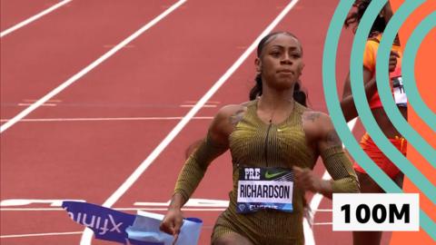 USA's Richardson wins the 100m in the Diamond League Eugene