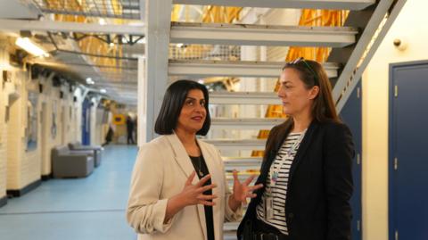 Justice Secretary Shabana Mahmood, with Governor Sarah Bott, during a visit to HMP Bedford in Harpur, Bedfordshire, ahead of announcing plans to address prison overcrowding amid fears jails will run out of space within weeks. 