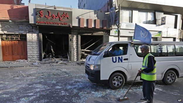 UN vehicle in Gaza City (17 July 2014)