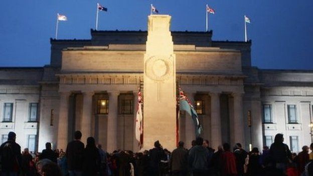 Dawn service on Anzac Day outside the Cenotaph in Auckland (April 2009)
