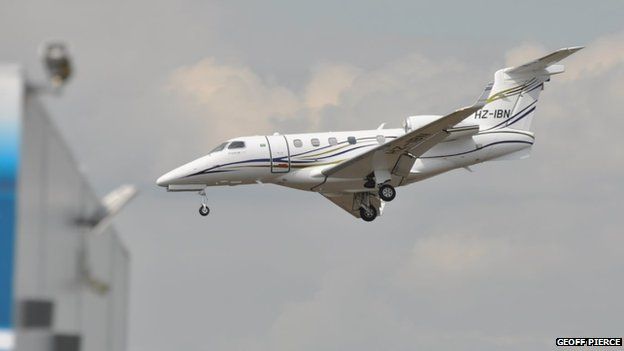 The Embraer Phenom 300 just before it crashed at Blackbushe Airport