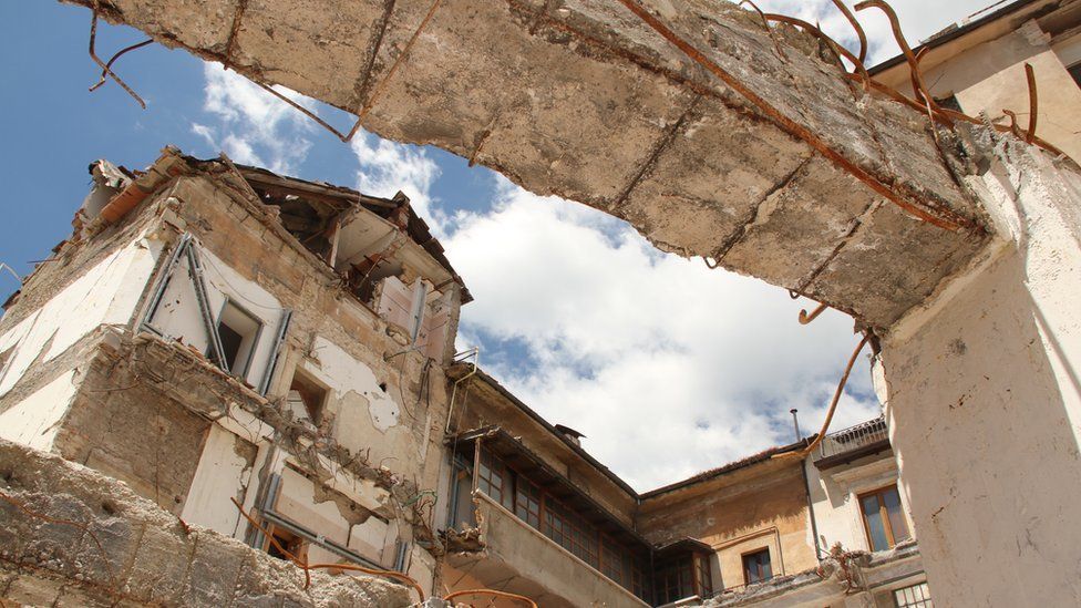 Damaged buildings in L’Aquila, 2013