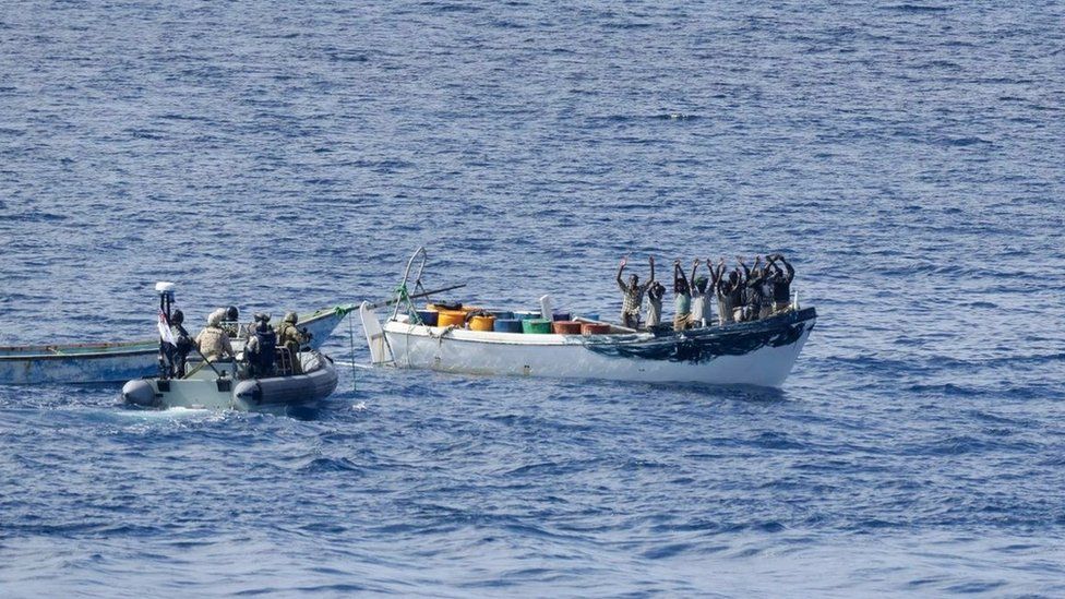 HMAS Melbourne's boarding team approaches suspected pirates