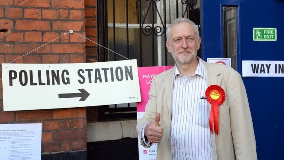 Jeremy Corbyn outside a polling station