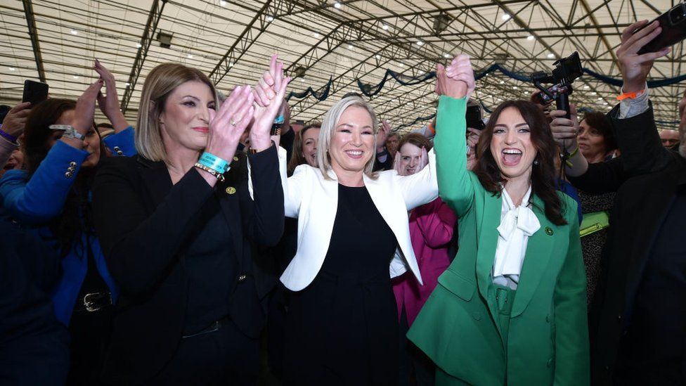 Sinn Féin's Michelle O'Neill celebrating her party's election success last weekend