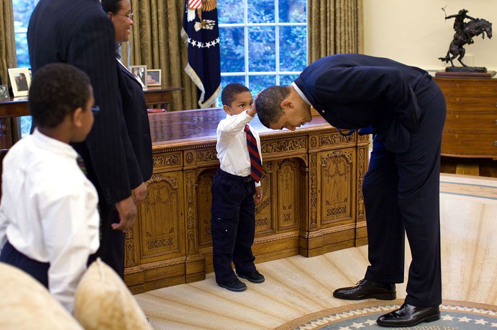 Boy feels Obama hair in 2013
