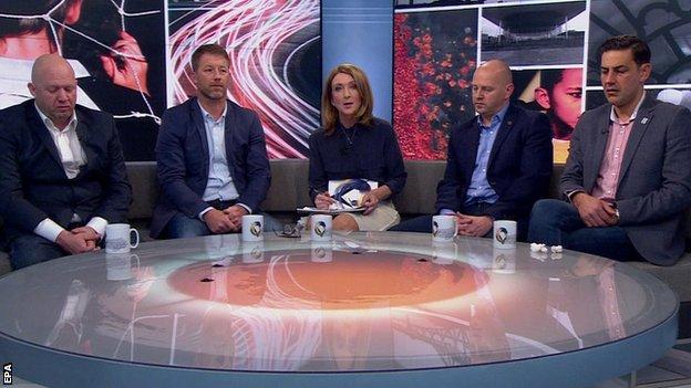Left to right: Jason Dunford, Steve Walters, Victoria Derbyshire, Chris Unsworth, Andy Woodward