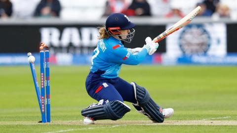 Tammy Beaumont is bowled