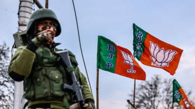 Security is being beefed up ahead of PM Narendra Modi's visit to Srinagar, Jammu and Kashmir, India, on March 6, 2024. Army, CRPF, and JK Police personnel are being deployed. Thousands of BJP flags are being installed in the city.