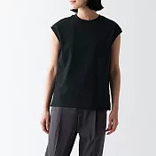 【MUJI 無印良品】女棉混涼感法式袖T恤 M 黑色