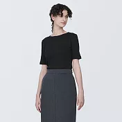 【MUJI 無印良品】女有機棉混彈性螺紋圓領短袖T恤 XL 黑色