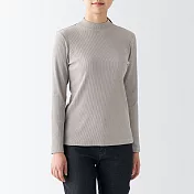 【MUJI 無印良品】女有機棉混彈性螺紋半高領長袖T恤 XL 灰銀