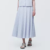 【MUJI 無印良品】女有機棉涼感平織布寬擺裙 XL 藍格紋