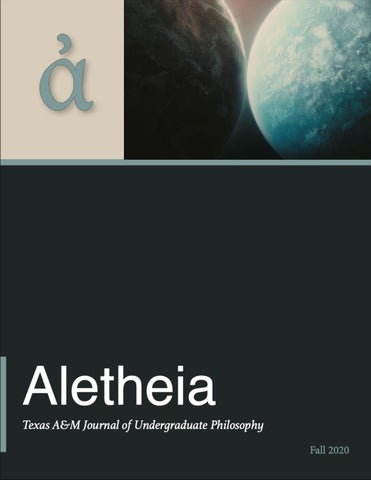 Cover of "Aletheia: Texas A&M's Undergraduate Journal of Philosophy -- Fall 2020 Edition "