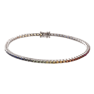 Penelope Ashford Tennis Bracelet 18K White Gold 73 Rainbow Sapphires