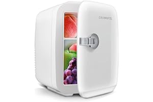 CROWNFUL Mini Fridge, 4 Liter/6 Can Portable Cooler and Warmer Personal Fridge for Skin Care, Cosmetics, Food, Great for Bedr