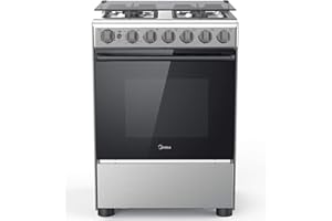 Midea 60x60cm Freestanding Cooker, Full Gas Cooking Range with 4 Burners, Automatic Ignition & Safety, Cast Iron Pan Support,