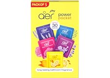 Godrej aer Power Pocket Air Freshener- Bathroom And Toilet Lasts Up To 30 Days Assorted Pack Of 5 (50G), Multicolour, 4001784
