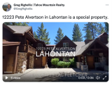 Greg Righellis for Tahoe Mountain Realtor on Twitter, showcasing a special property with a video tour