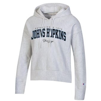 Womens CHAMPION GRY Johns Hopkins Blue Jay SP Reverse Weave Crop Hood