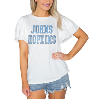 Women's Gameday Couture  White Johns Hopkins Blue Jays Arch Logo Flutter Sleeve Lightweight T-Shirt