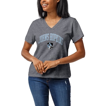 Women's League Collegiate Wear Heather Gray Johns Hopkins Blue Jays Intramural Boyfriend V-Neck T-Shirt