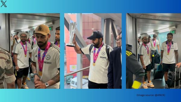 Team India arrives in Delhi with T20 World Cup 2024 trophy (Image source: @ANI/X)