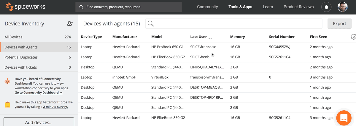 Spiceworks Connectivity Dashboard Tool