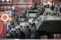 Russian military vehicles drive on Red Square