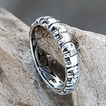Elephant Themed Band Ring Crafted from Sterling Silver, 'Elephant Trek'