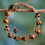 Hand Crafted Cotton Shambhala-style Tigers Eye Bracelet, 'Oneness'