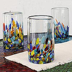 Handblown Recycled Glass Tumbler Drinkware (Set of 4), 'Confetti Festival'
