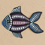 Hand-Painted Ceramic Fish Wall Art from Mexico, 'Black Fish'