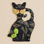 Hand-Painted Ceramic Cat Wall Art from Mexico, 'Cat Friends'
