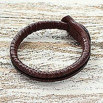 Artisan Crafted Leather Wristband Bracelet, 'Rugged Chic'