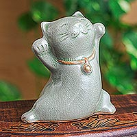 Curated gift set, 'Cat Lover' - Curated Cat Gift Set with Earrings Figurine Cup and Saucer