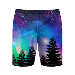 Мужские спортивные шорты Космический лес, елки и звезды