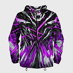 Ветровка с капюшоном мужская Череп и фиолетовые полосы, цвет: 3D-черный