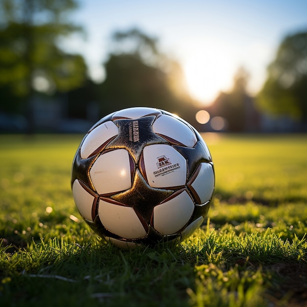 Vista del pallone da calcio sul campo in erba